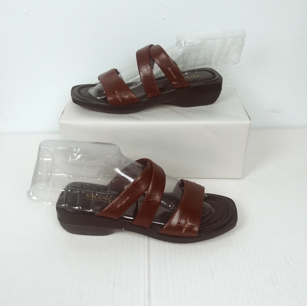 Villager A Liz Claiborne Gasp 6M Brown Chunky Slide Sandals Low Wedge